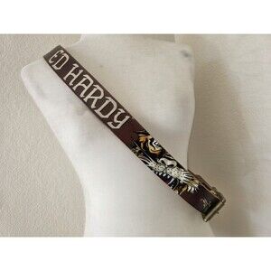 Vintage Ed Hardy By Christian Audigier Genuine Leather Tiger Belt Size Large